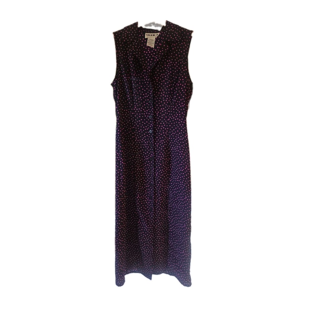 Vintage 90s Studio I Polka Dot Maxi Dress Size 10 Sleeveless Button Front